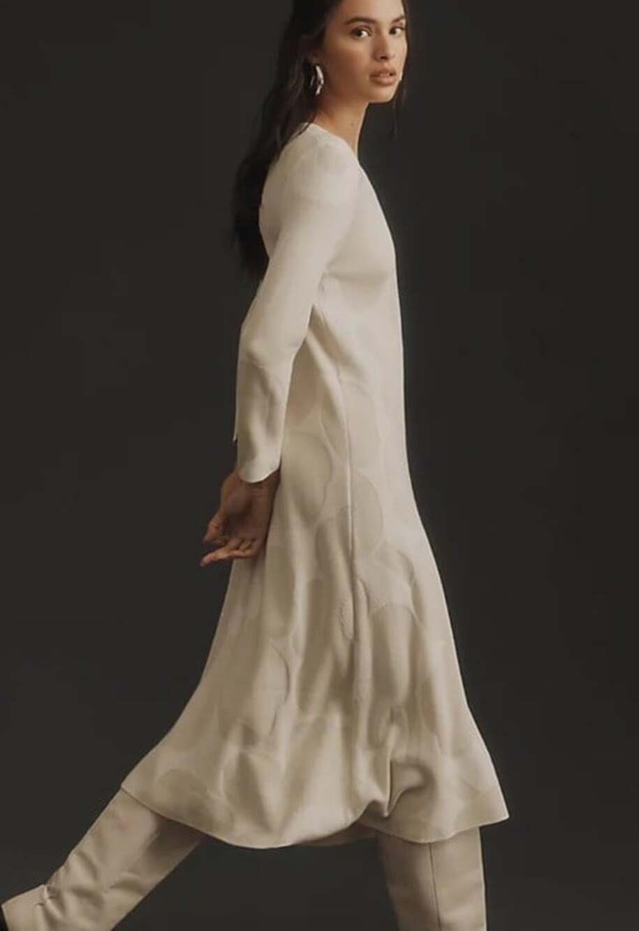 $430 Marimekko Women's Large Wool Cotton Sweater Heavy Dress Cream Beige Midi